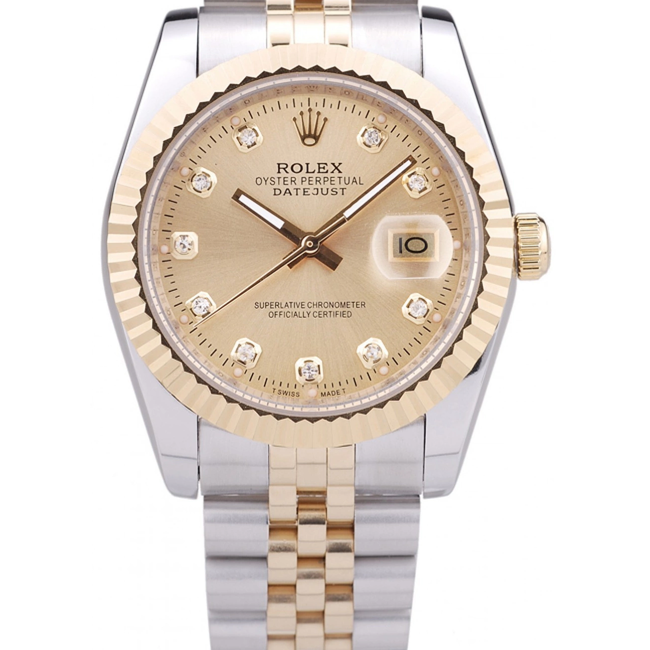 Aaa fake watches Bezel Dial Rolex Ribbed 7452 Datejust Diamonds Gold 0725